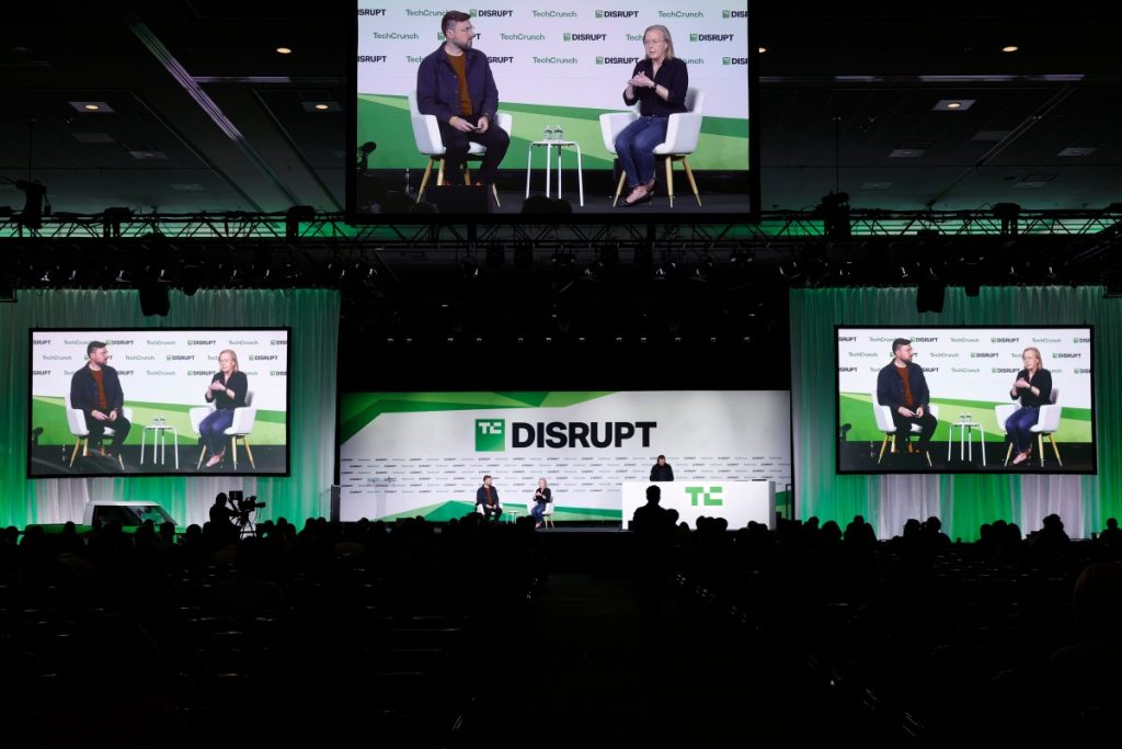 Sean O'Kane and Chris Barman, CEO, Slate Auto, speak onstage during day two of TechCrunch Disrupt 2025 at Moscone Center on October 28, 2025 in San Francisco, California