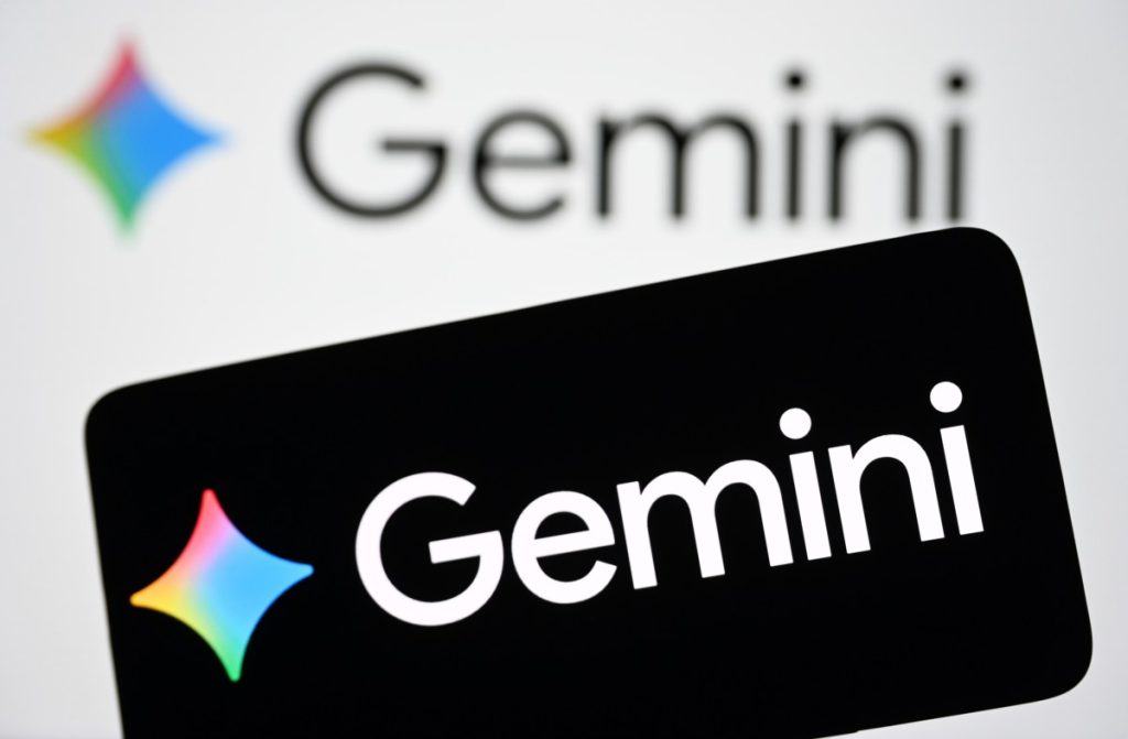 a Gemini logo of a generative artificial intelligence chatbot developed by Google AI is seen on a smartphone