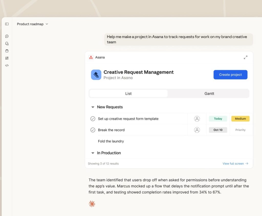 screenshot of Asana app in Claude