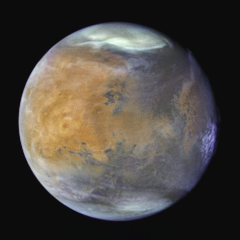 Mars’ Missing Water Mystery Takes an Unexpected Turn Composite Images of Mars Taken by the Hubble Space Telescope in 2024