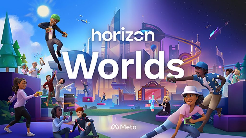 Meta’s metaverse leaves virtual reality a promotional image of 3D avatars engaging in a virtual world